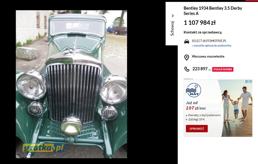 Bentley 1934 Bentley 3.5 Derby Series A 
Cena: 1 107 984 zł...