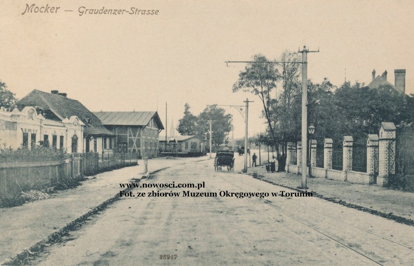 Ulica Grudziądzka na pocztówce wydanej po 1906 roku. Widok w...