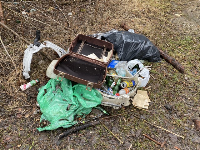 Sterty śmieci zalegają na drodze leśnej przy ulicy Żuradzkiej w Olkuszu