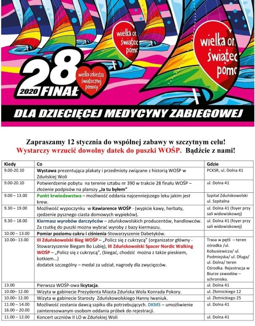 Wielka Orkiestra Świątecznej Pomocy w Zduńskiej Woli. Co? Gdzie? Kiedy? [program, plakaty]