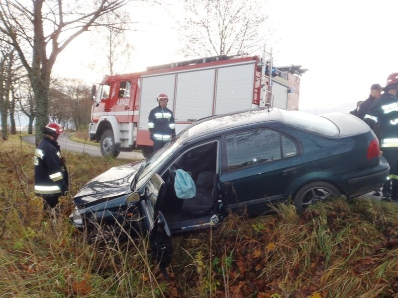 Wypadek w powiecie braniewskim: honda uderzyła w drzewo [zdjęcia]