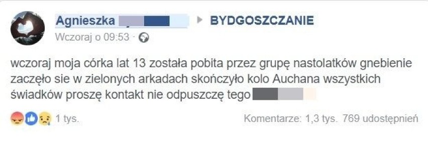 Biły w twarz, kopały, chciały przypalić włosy. W Bydgoszczy 13-latka została pobita przez inne nastolatki