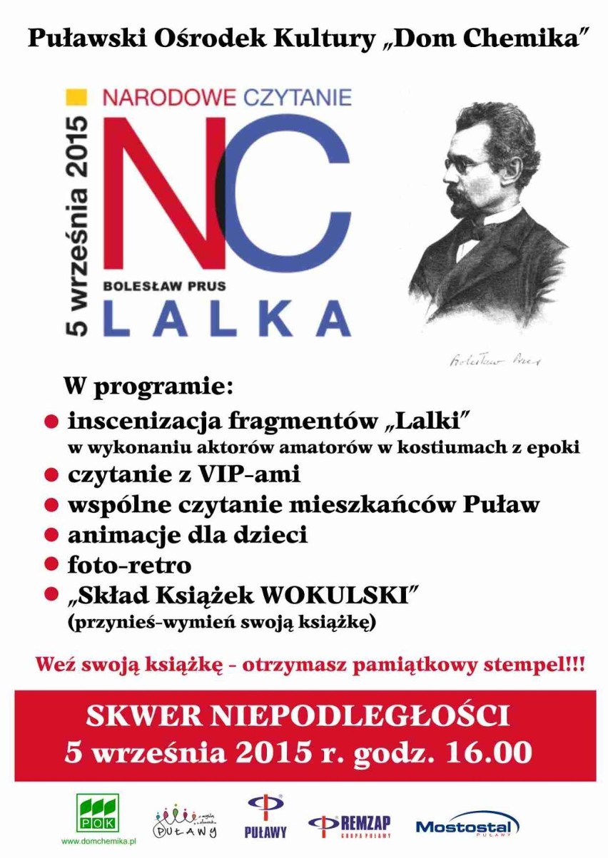 Narodowe czytanie w Puławach. Wspólnie oddamy się lekturze "Lalki" Bolesława Prusa