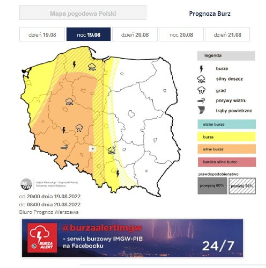 Prognoza burz na noc 19/20 sierpnia