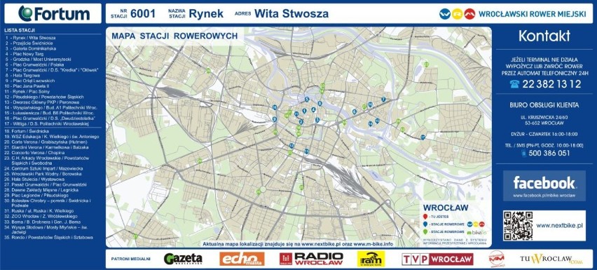 Nowa mapa stacji  Wrocławskiego Roweru Miejskiego
