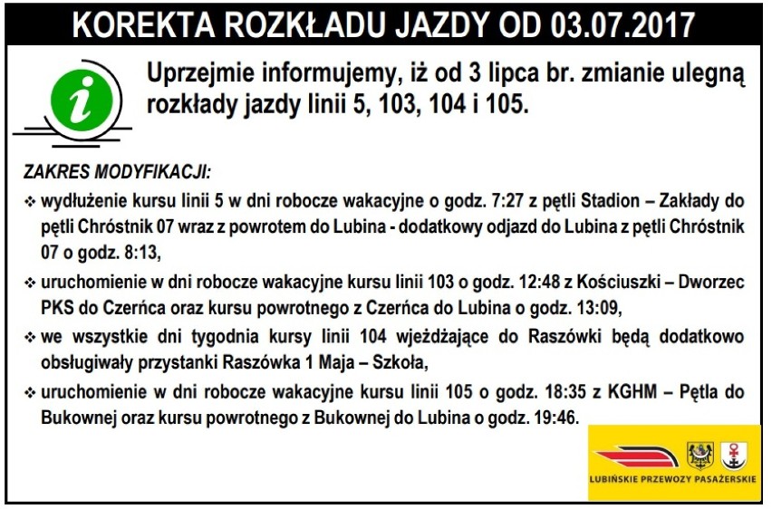 Wakacyjny rozkład jazdy autobusów