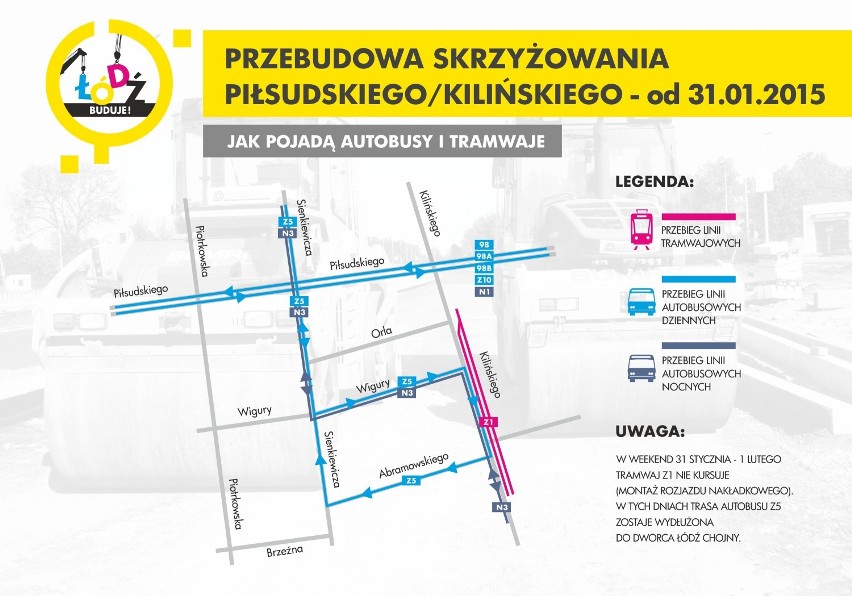 Trasa W-Z. Zamykają skrzyżowanie Piłsudskiego/Kilińskiego.