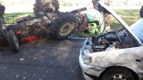 Traktor, ciężarówka i osobowy volkswagen zderzyły się w Kamiennej pod Namysłowem