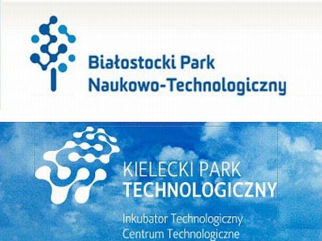 U góry - logo jakim posługuje się Białostocki Park Naukowo-technologiczny, u dołu - logo Kieleckiego Parku Technologicznegoo