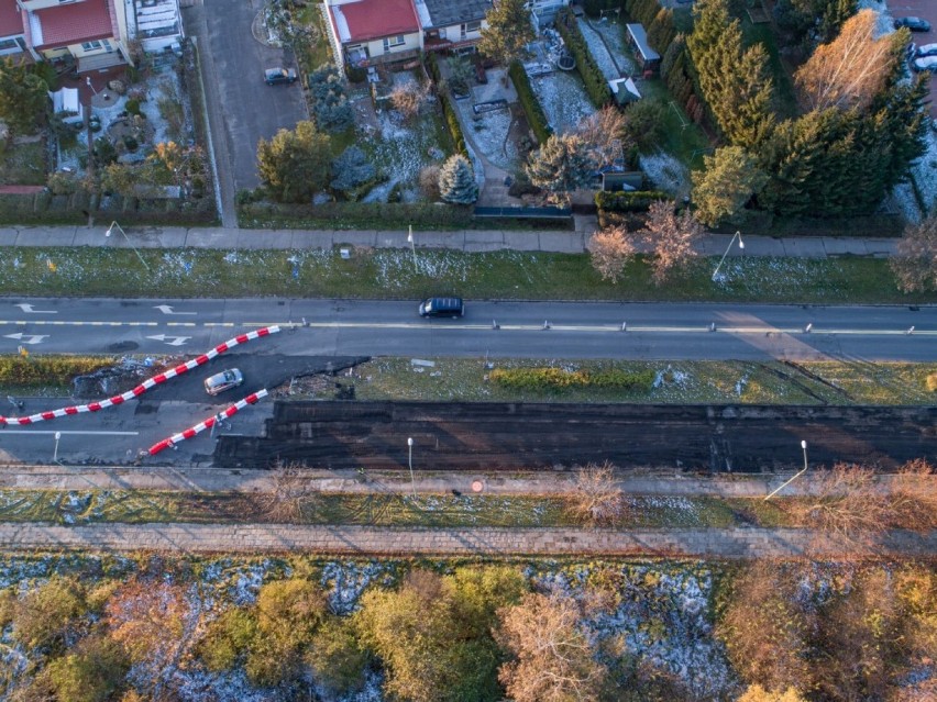 Lotnicze zdjęcia pokazujące remont ulicy Sikorskiego