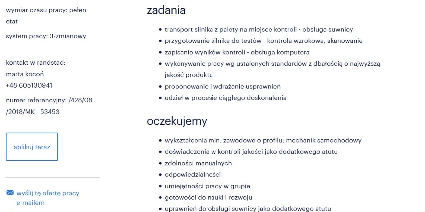 technik w dziale jakości - przygotowanie i kontrola silnika