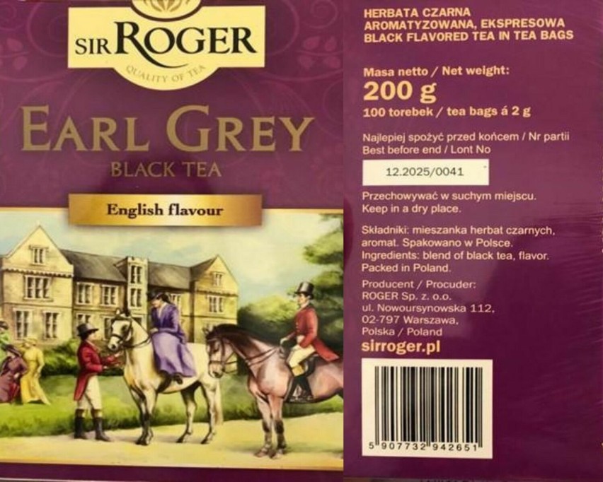 Wycofana herbata Earl Grey Sir Roger, opakowanie