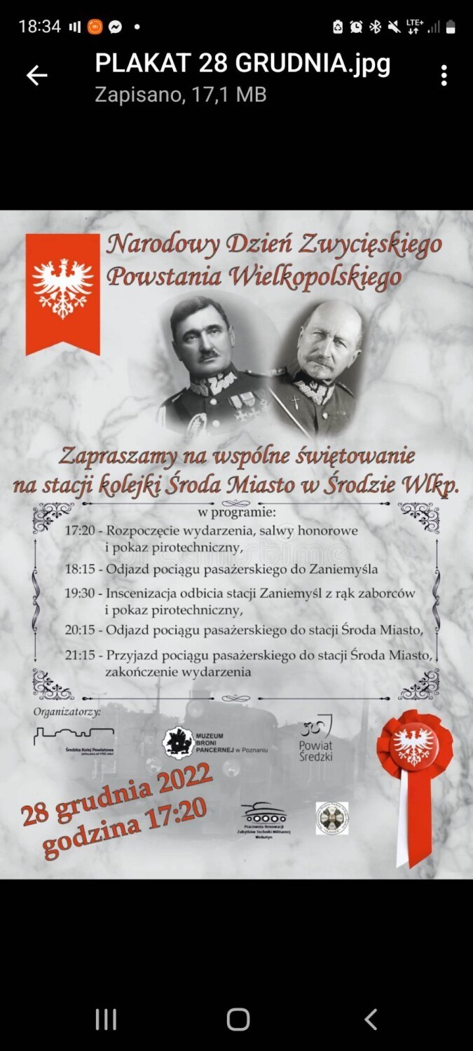 Pokaz pirotechniczy, inscenizacja historyczna - Kolejka Średzka włącza się w obchody Powstania Wielkopolskiego
