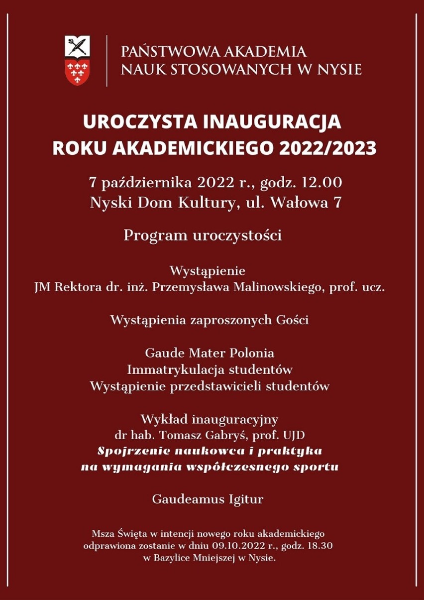 Jutro uroczysta inauguracja roku akademickiego w Państwowej Akademii Nauk Stosowanych w Nysie