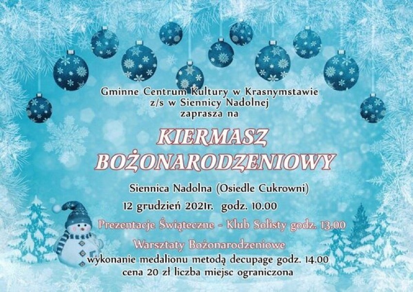 Gmina Krasnystaw. Będzie kiermasz bożonarodzeniowy, występy artystyczne i warsztaty w Siennicy Nadolnej