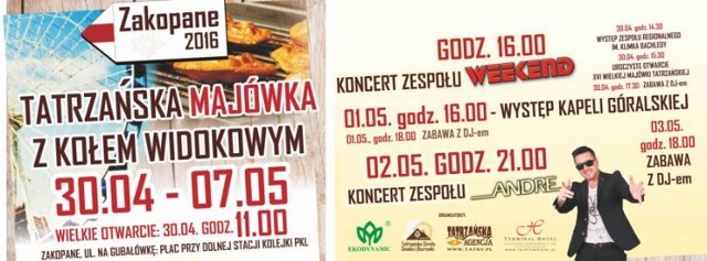 Wielki Namiot Tyskie wraz z Kołem Widokowym pod Gubałówką organizuje Majówkę od 30.04 do 07.05.