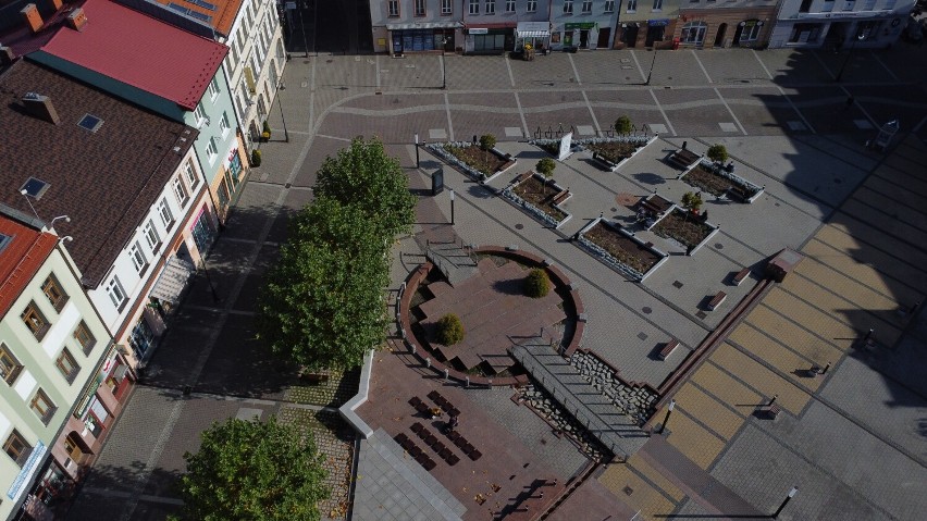 Widok z drona na Rynek w Chrzanowie i okolicę