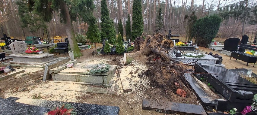 Na cmentarzu w Goleniowie też demolka. Orkan nie oszczędził nawet grobów