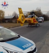 Wypadek motocyklisty w miejscowości Albertów. Helikopter LPR zabrał rannego 25-latka do szpitala