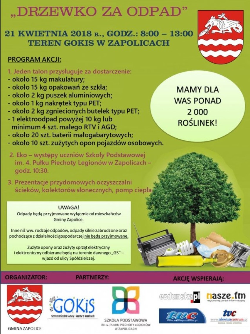 Akcja "Drzewko za odpad" już w sobotę w Zapolicach