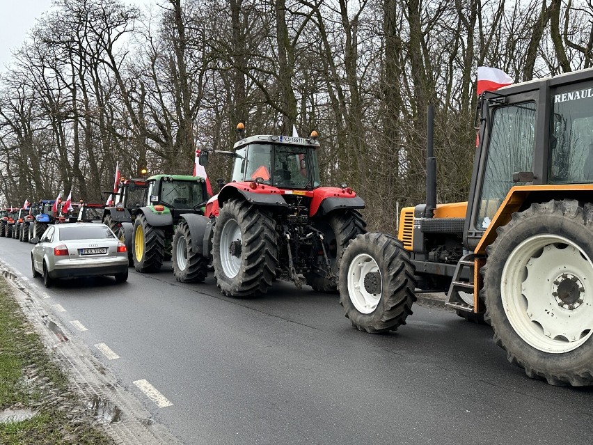 Protest rolników w Marchwaczu. Sznur traktorów przejechał DK 12 do Zdun. ZDJĘCIA
