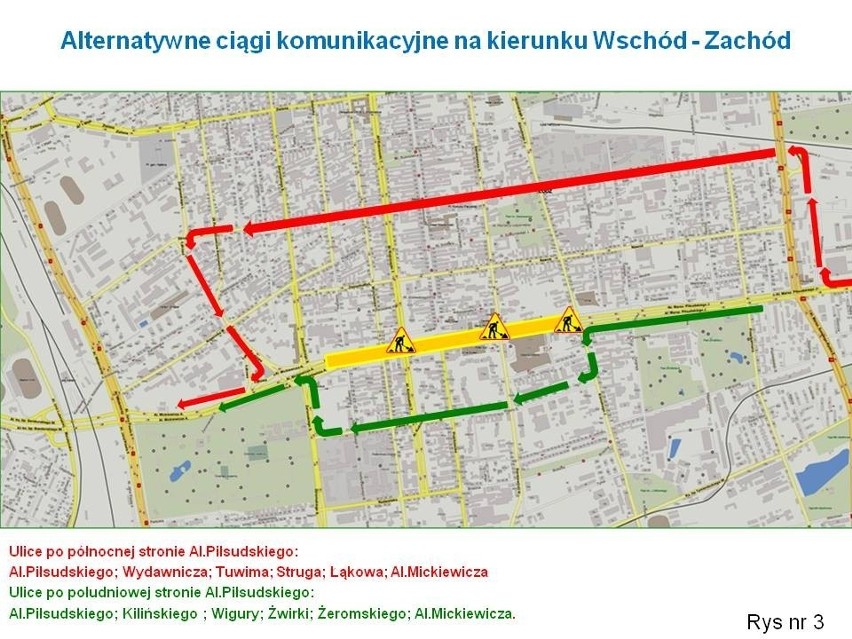 Mapa nr 3: Objazdy z kierunku wschodniego - osiedle...