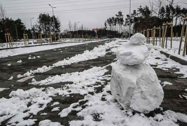 Przy parkingu na Przylesiu ktoś ulepił bałwana, ale raczej nie był to żaden z użytkowników, bo wszystkie miejsca postojowe były puste.