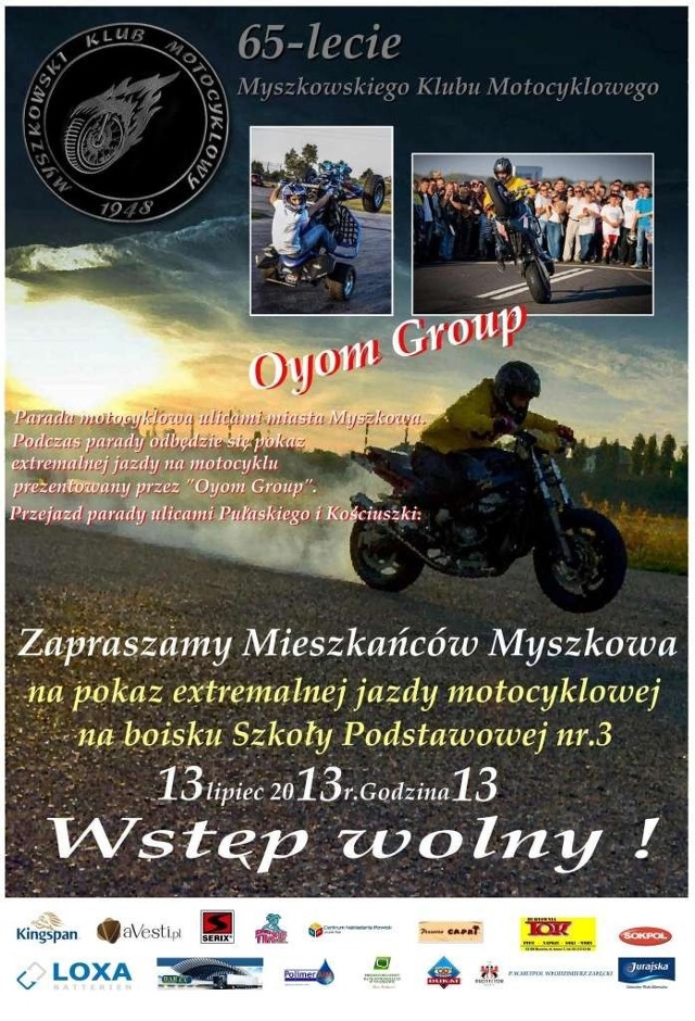 Plakat pokaz jazdy ekstremalnej Oyom Group w Myszkowie