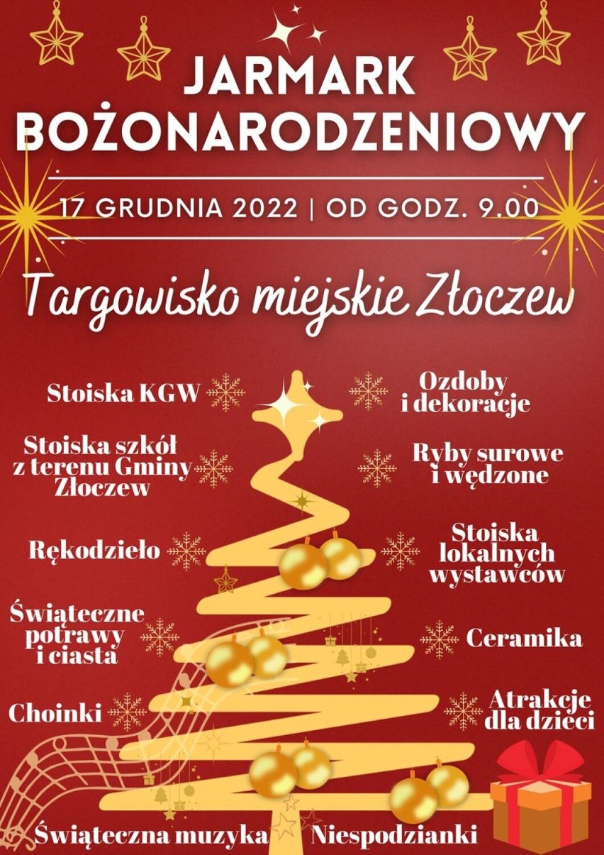 Przedświąteczny weekend w Złoczewie zapowiada się fantastycznie. Będą trzy imprezy z Jarmarkiem Bożonarodzeniowym na czele PLAKATY