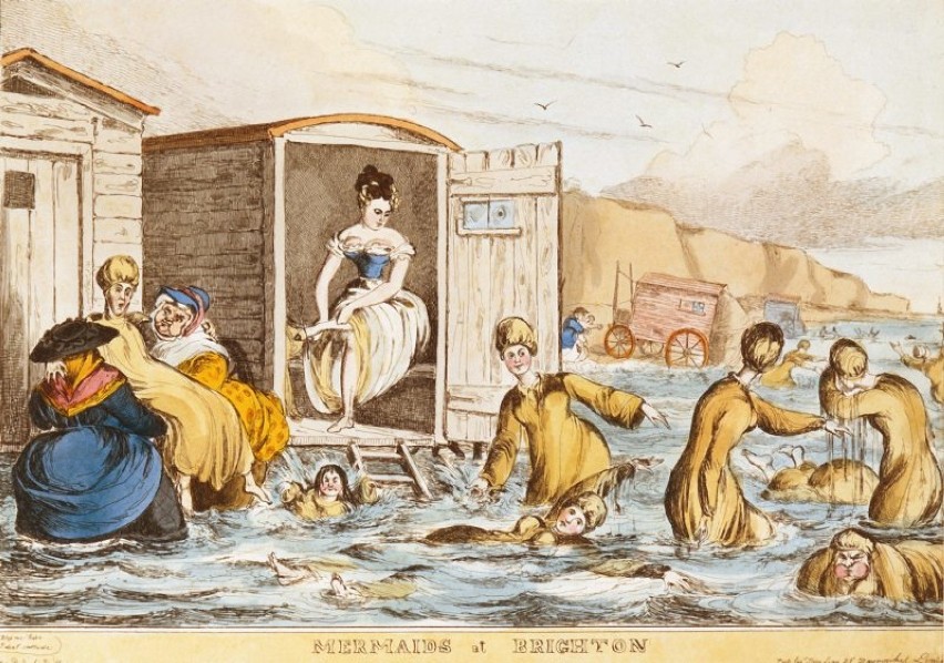 Kąpiel morska w Brighton, ok. 1829 (grafika Mermaids at Brighton autorstwa Williama Heatha)