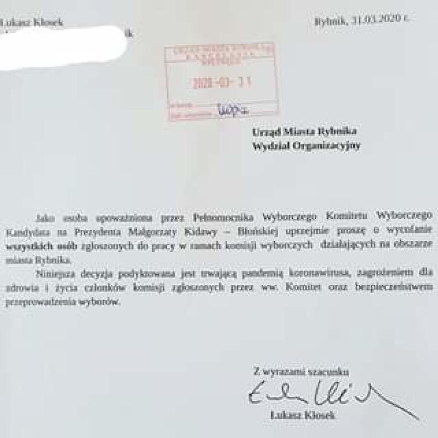 Komisje wyborcze w Rybniku bez przedstawicieli Kidawy-Błońskiej. 117 osób wycofanych w trosce o zdrowie i życie