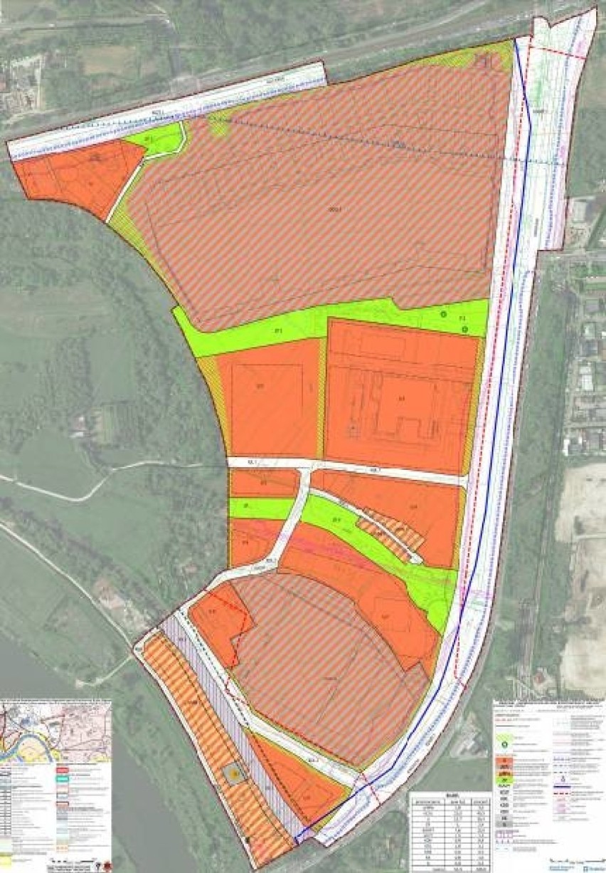 Projekt planu. Na pomarańczowo tereny pod zabudowę