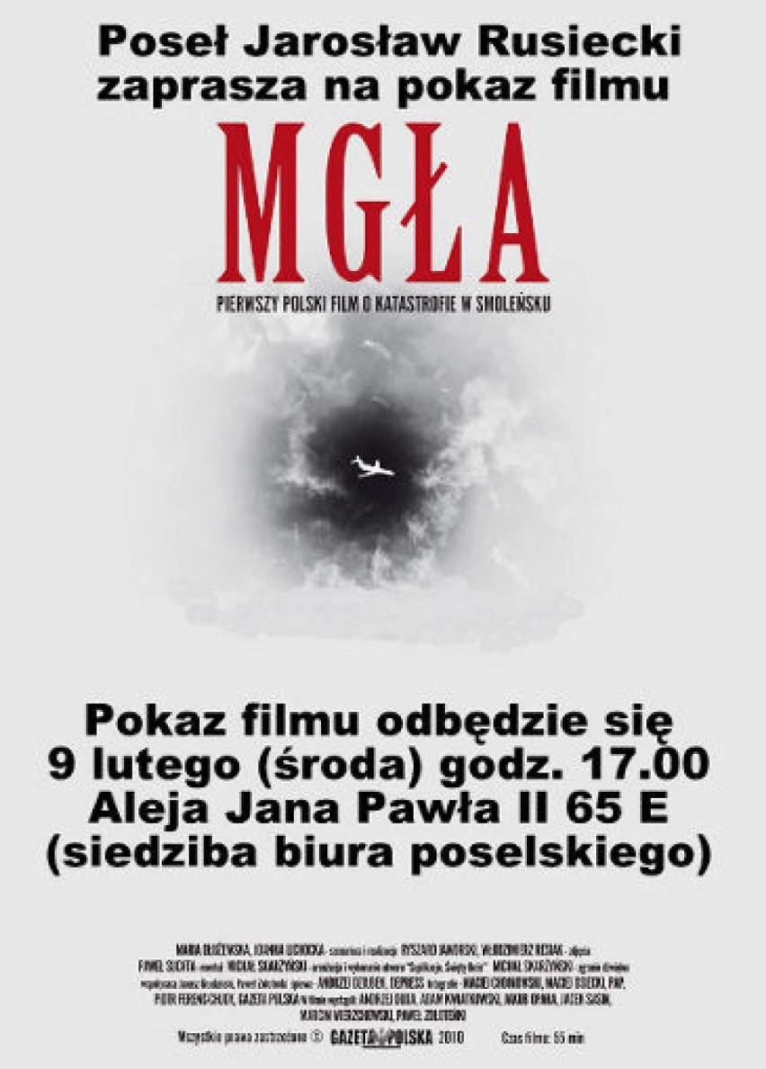 Plakat informujący o projekcji filmu "Mgła".