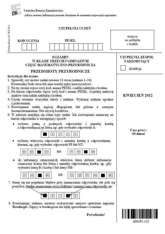 Egzamin gimnazjalny 2012: przedmioty przyrodnicze [ARKUSZE, ODPOWIEDZI WKRÓTCE]