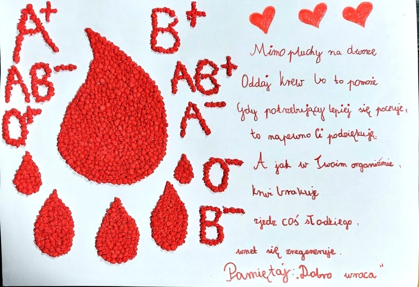 Piękne prace plastyczne uczniów z Kraśnika. Akcja promująca krwiodawstwo "Twoja krew ratuje życie”. Zobacz galerię prac