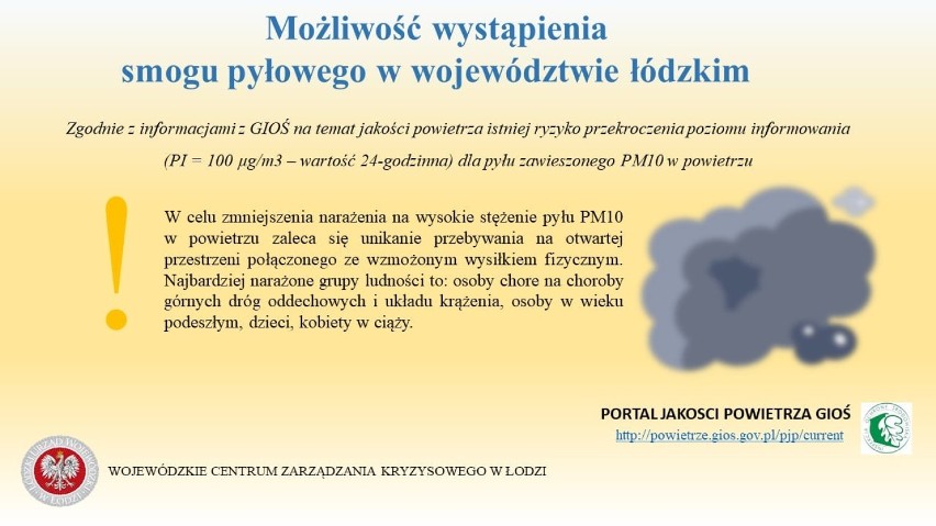 Ostrzeżenie przed pyłami znad Ukrainy dla województwa łódzkiego, w tym dla powiatów tomaszowskiego i opoczyńskiego