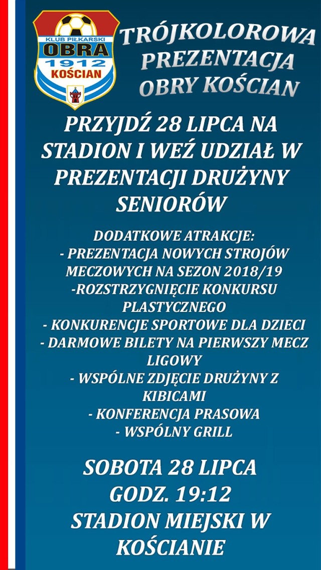 Obra Kościan zaprezentuje się kibicom w sobotę 28 lipca