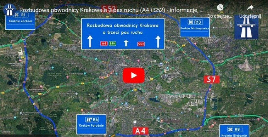 Screen z filmu "Rozbudowa obwodnicy Krakowa o 3 pas ruchu...