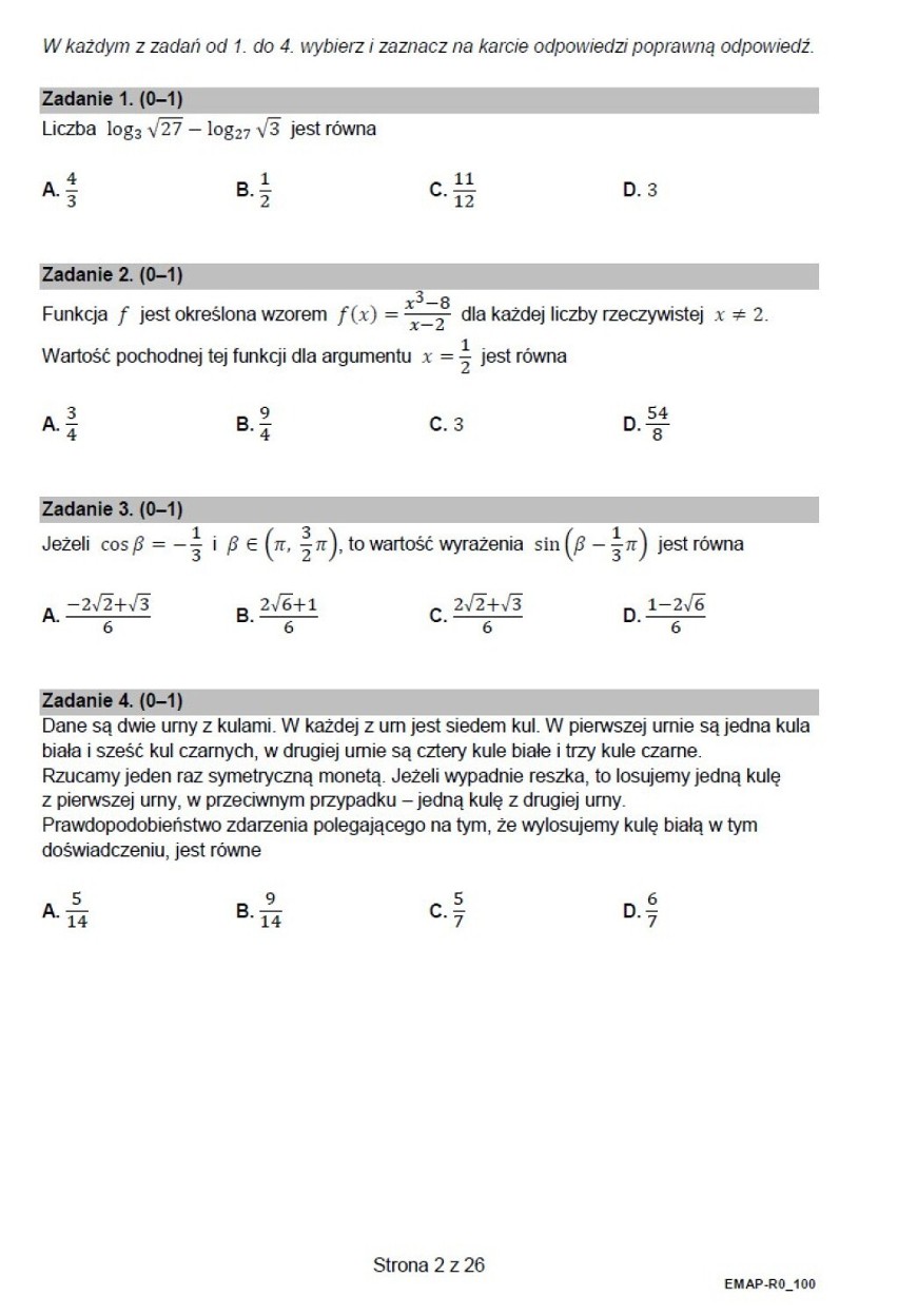 Odpowiedzi do zadań z matury z matematyki 2022, poziom...