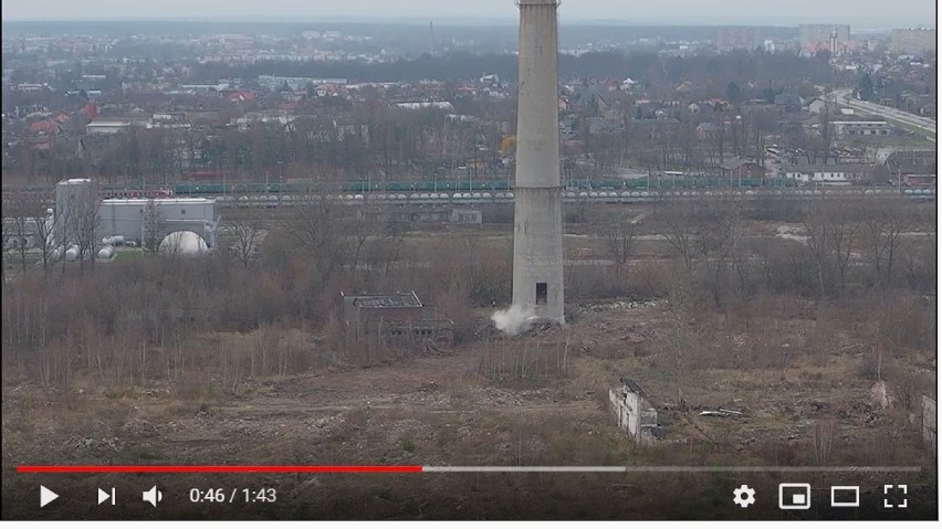 Trwają przygotowania do wysadzenia uszkodzonego komina na Wistomie w Tomaszowie Maz. [ZDJĘCIA, FILM]