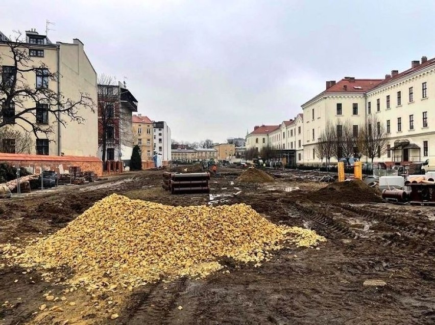 Krakowski park przy Karmelickiej. Przywieźli rośliny, a tu spadł śnieg