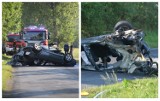 Wypadek w gminie Osięciny. Zderzenie volkswagena z BMW. Sprawca uderzył w drzewo i dachował  [zdjęcia]