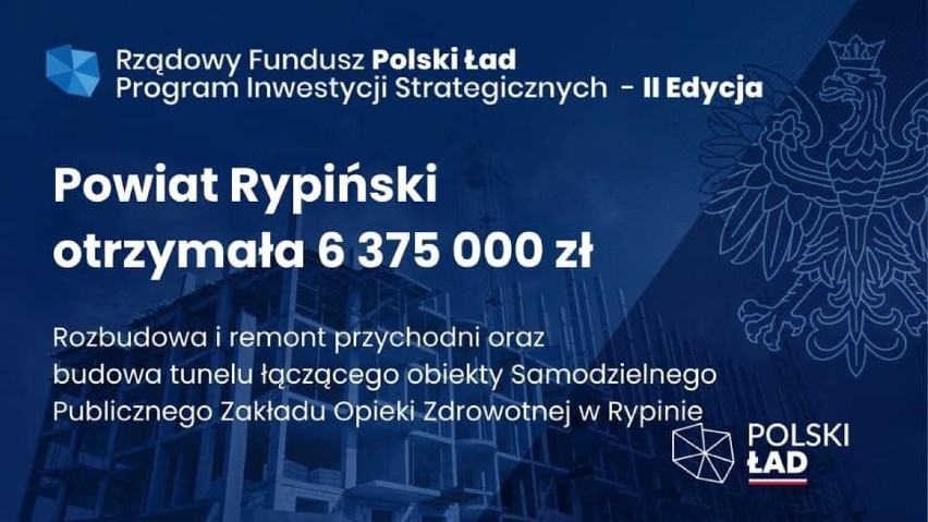 Ponad 11 mln zł dla powiatu rypińskiego z Polskiego Ładu. Samorząd zainwestuje w szpital i szkoły
