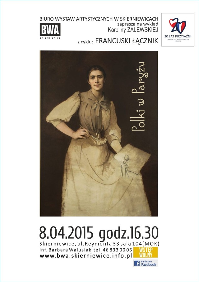 BWA w Skierniewicach zaprasza na kolejny wykład o sztuce z cyklu „Francuski łącznik”. Tym razem Karolina Zalewska będzie mówić na temat „Polki w Paryżu”. Wykład odbędzie si w środę 8 kwietnia o godz. 16.30.