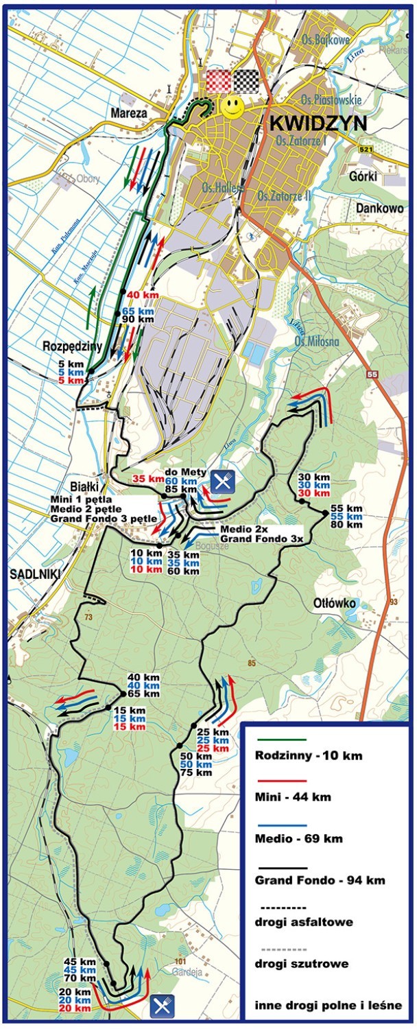 Mapa trasy Skandia Maraton Lang Team w Kwidzynie