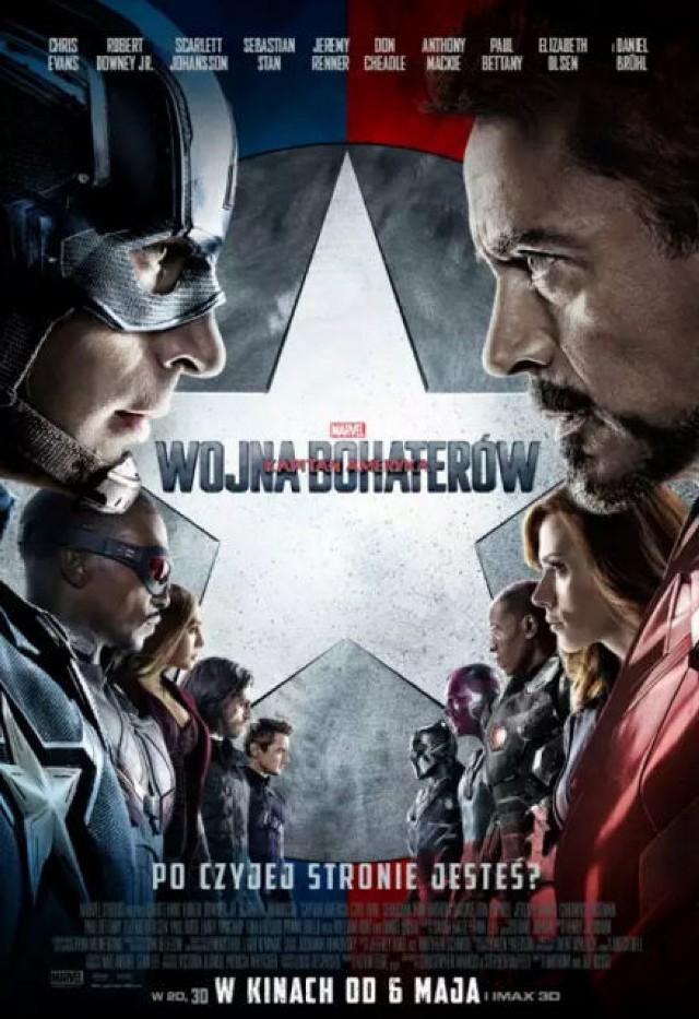 Plakat reklamowy Kapitana Ameryki: Wojna bohaterów