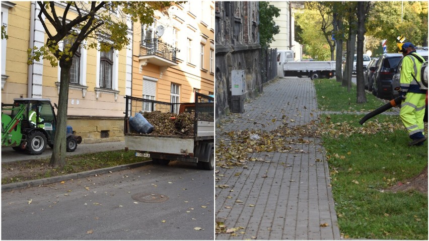 Ostatnio pracownicy PUK usuwali nadmiar liści z chodników i...