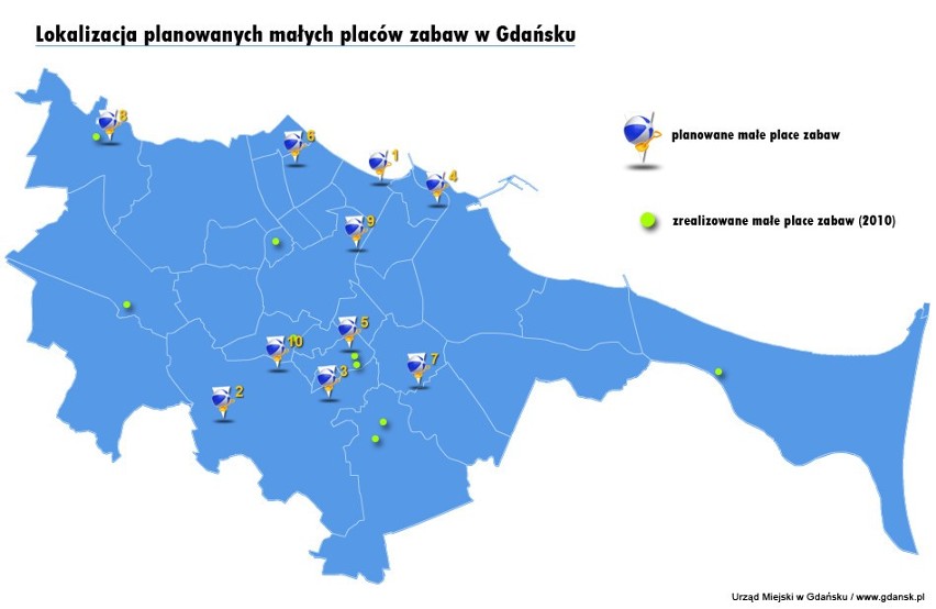 Mapa prodziecięcych inwestycji w Gdańsku.