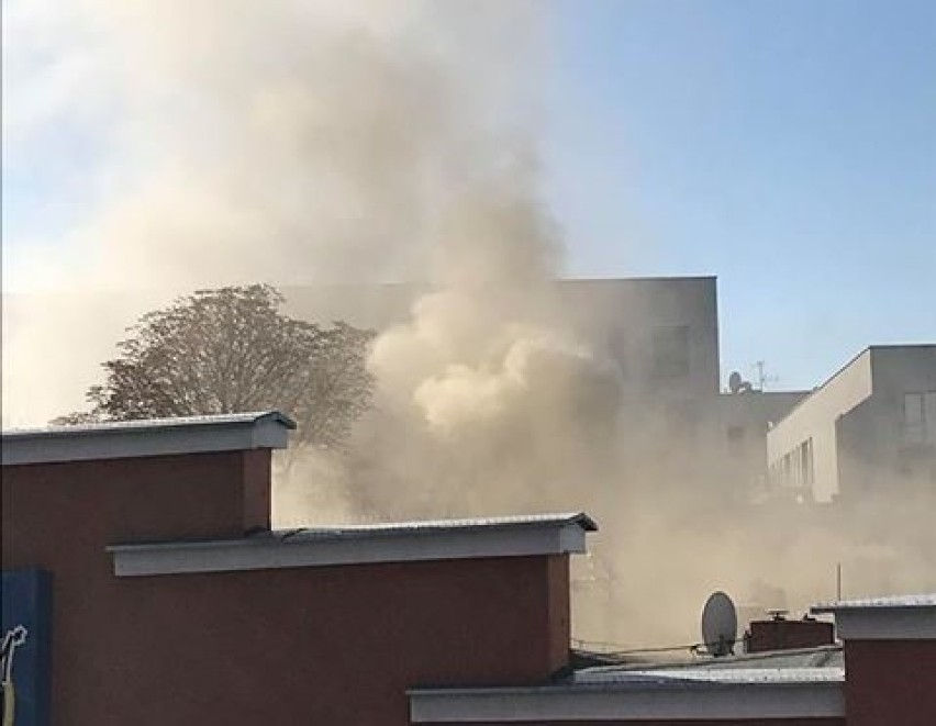 Pożar dachu budynku przy ul. Fabrycznej 13 w Zielonej Górze. Jedna osoba podtruta dymem [ZDJĘCIA, WIDEO]