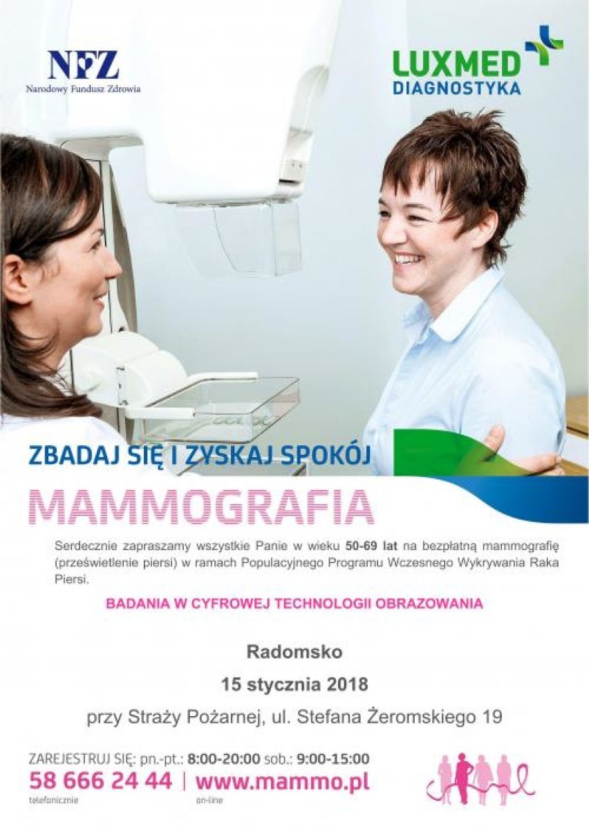 Bezpłatne badania mammograficzne wkrótce w Radomsku